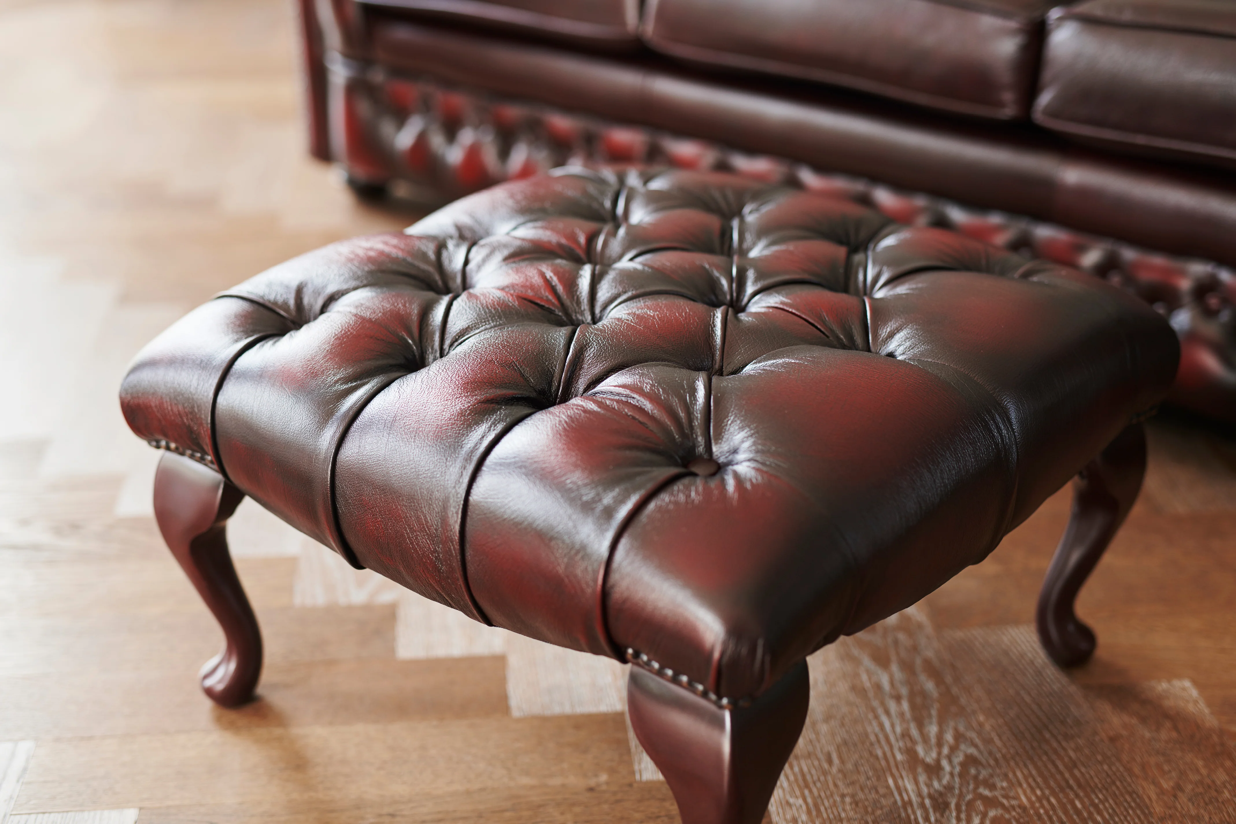 Chesterfield | Queen Anne Footstool | Antique Red - Image 2