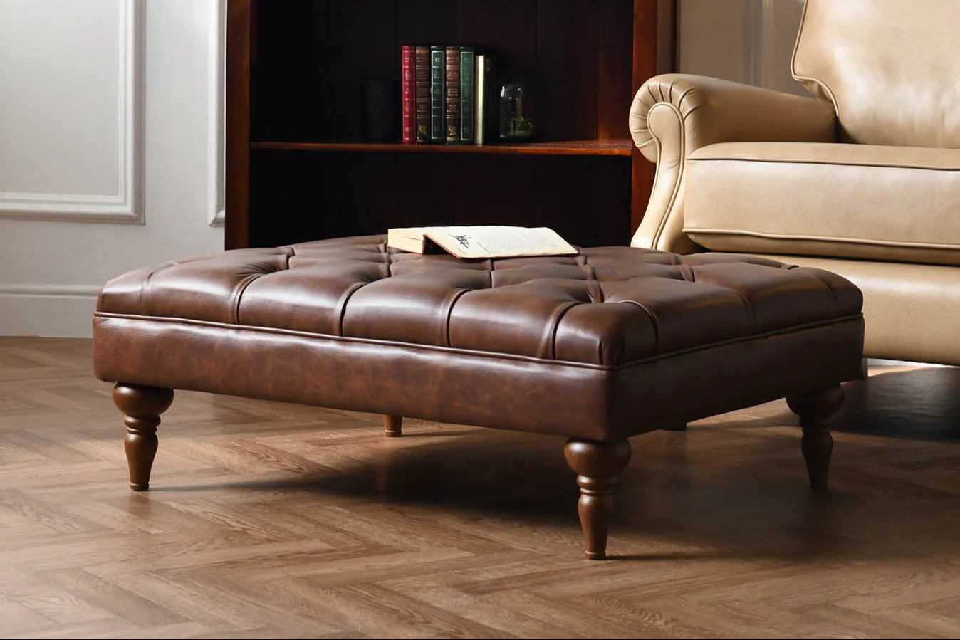 Earl | Large Button Bench Footstool | Vintage Chestnut - Image 2