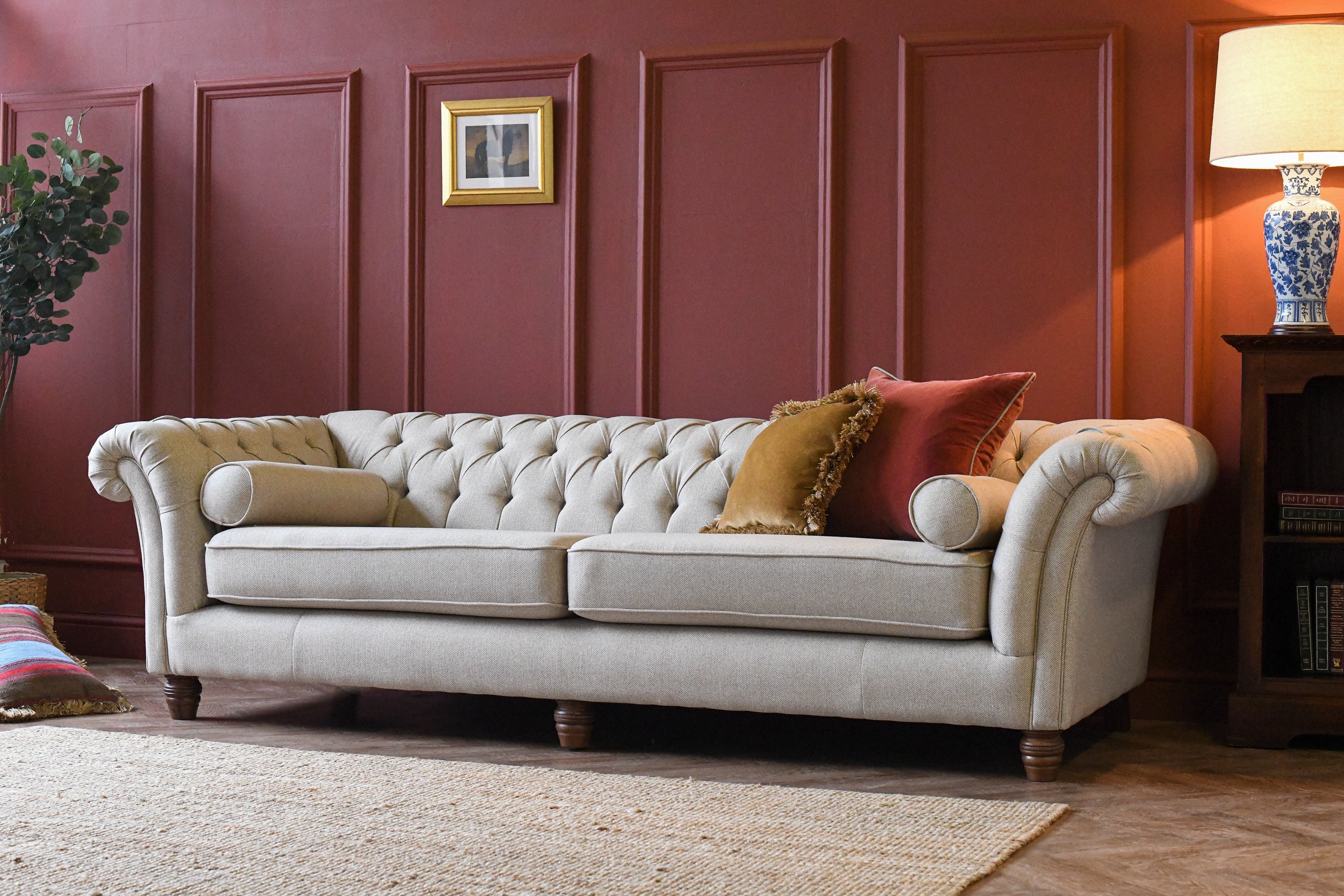 Grosvenor | 4 Seater Sofa | Heather Herringbone Flax