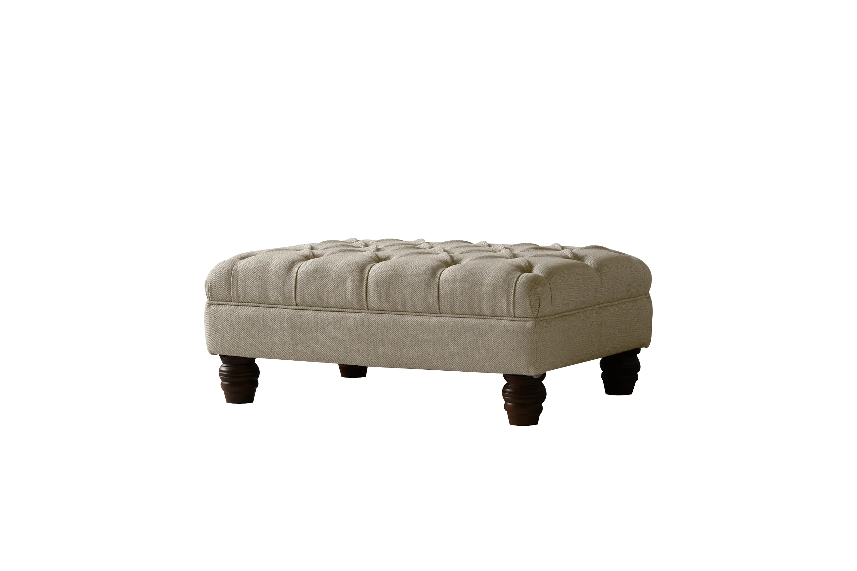 Grosvenor | Button Bench Footstool | Heather Herringbone Flax - Image 2