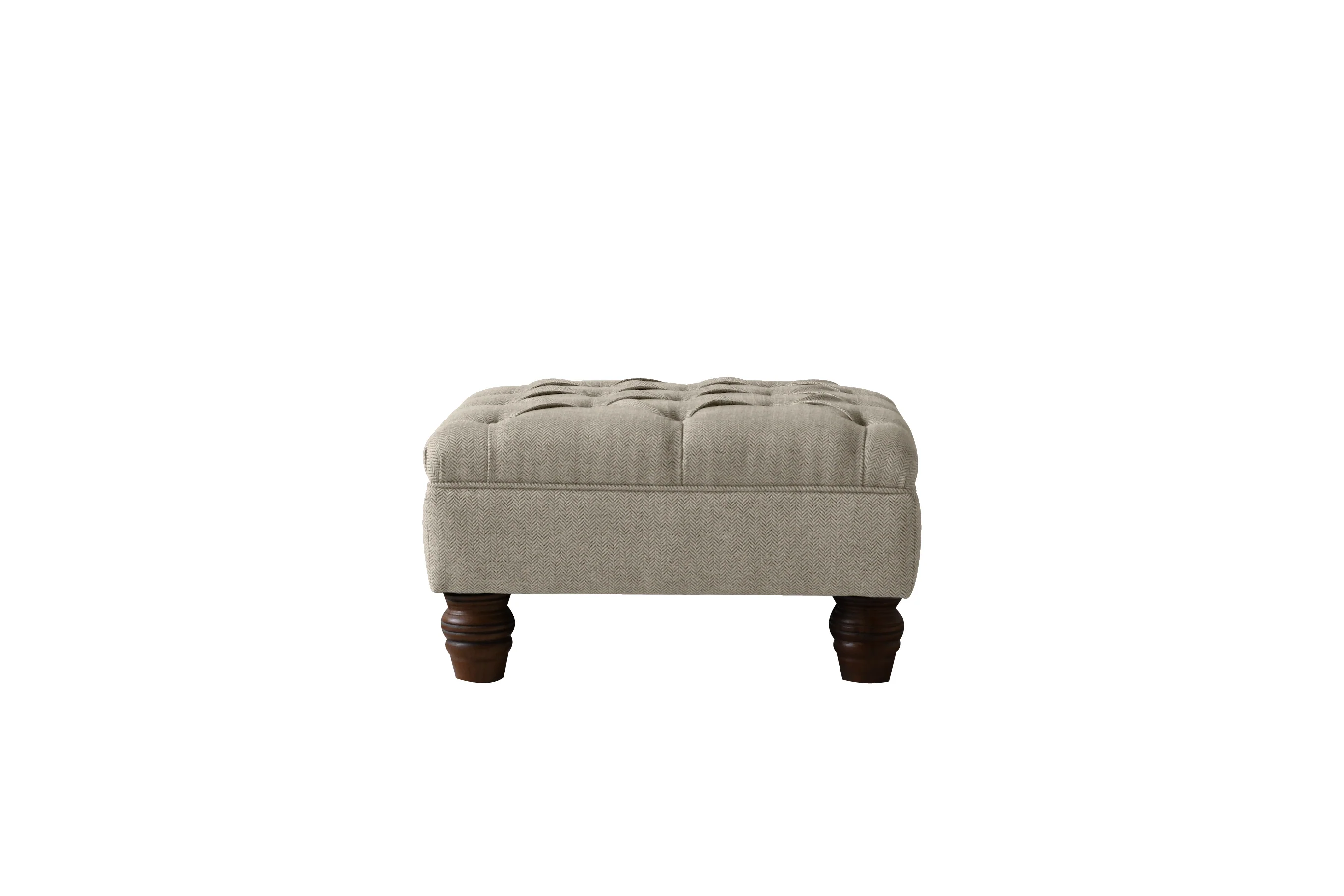 Grosvenor | Button Footstool | Heather Herringbone Flax