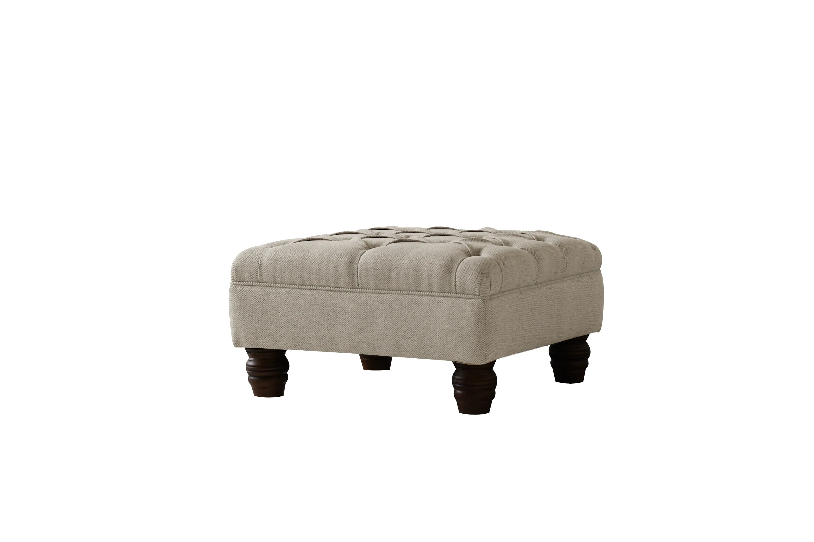 Grosvenor | Button Footstool | Heather Herringbone Flax - Image 2