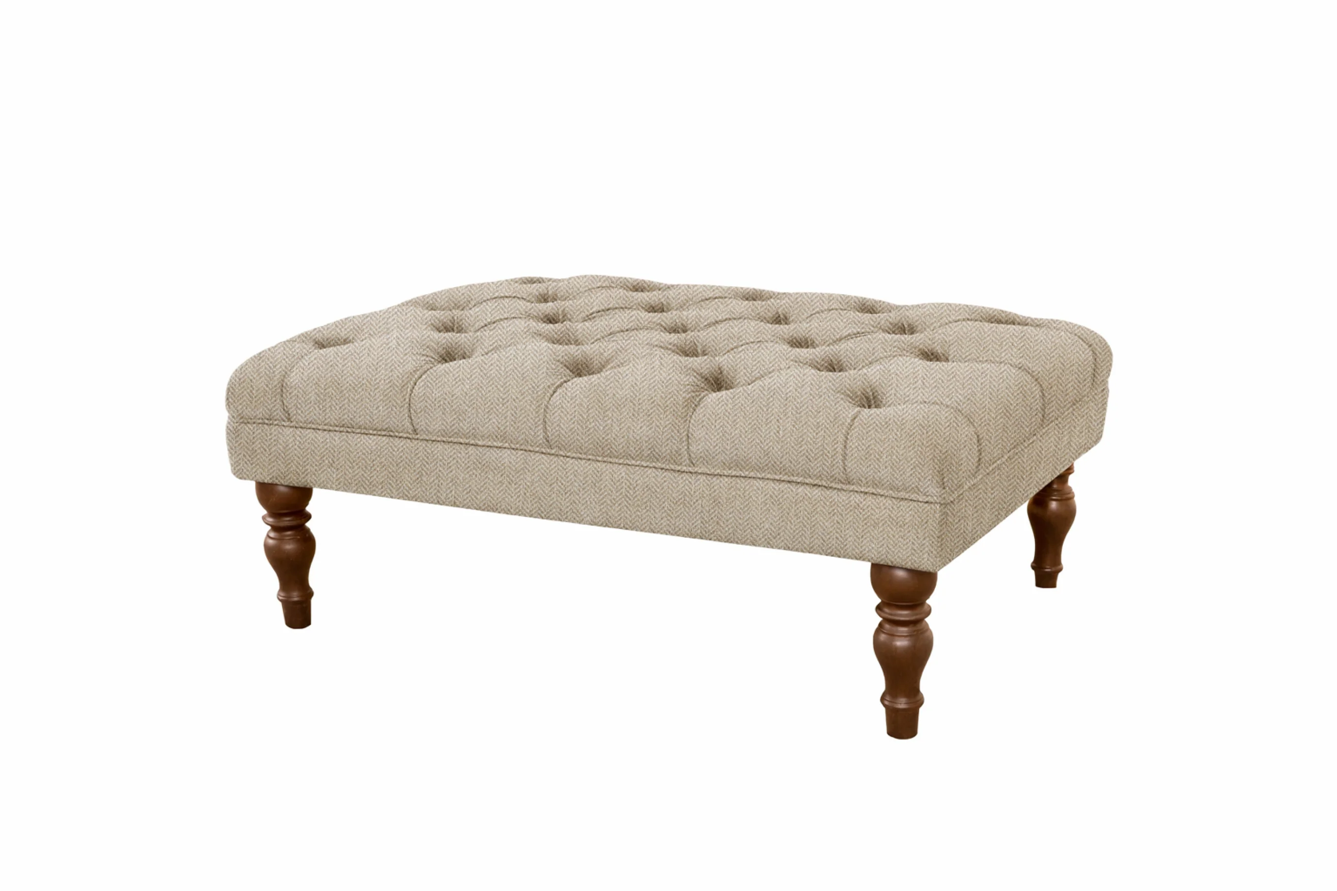 Jasper | Large Button Bench Footstool | Heather Herringbone Flax